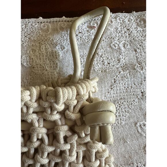 Clare V. Sandy Drawstring Clutch crocheted ivory cotton leather handles bag - Picture 15 of 16
